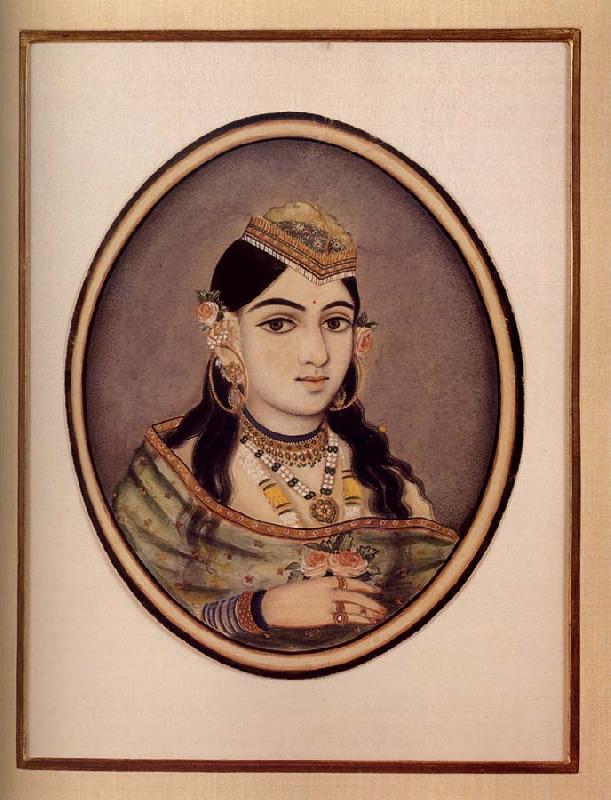 unknow artist A Courtesan of Maharaja Sawai Ram Singh of Jaipur Dressed for the Spring Festival oil painting image